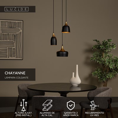 Lucide CHAYANNE - Lámpara colgante - Ø 30 cm - 3xE14 - Negro